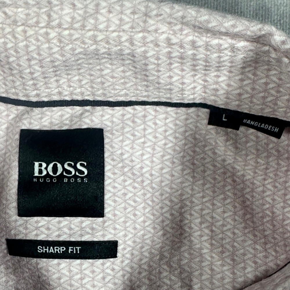 Hugo Boss Sharp Fit Mens Large Pink Geometric Short Sleeve Button Down Shirt - Picture 5 of 6